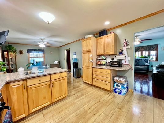 Interior, Kitchen, Recessed Lighting, Wood Texture Flooring
