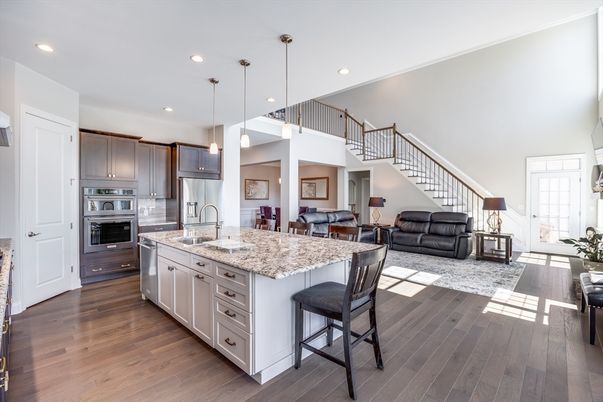 Interior, Kitchen, Living room, Pendant Lights, Recessed Lighting, Stainless Steel Appliances, Wood Texture Flooring