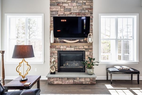 Fireplace, Interior, Stone Walls, Wood Texture Flooring