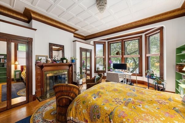 Bedroom, Fireplace, Home Office, Interior, Wood Texture Flooring