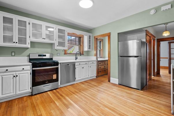 Interior, Kitchen, Pendant Lights, Stainless Steel Appliances, Wood Texture Flooring