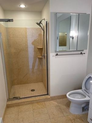 Bathroom, Glass Shower, Interior, Recessed Lighting