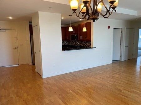Chandelier, Empty room, Interior, Kitchen, Pendant Lights, Recessed Lighting, Wood Texture Flooring