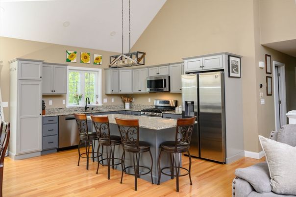 Interior, Kitchen, Pendant Lights, Stainless Steel Appliances, Wood Texture Flooring