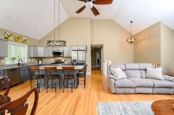 Interior, Kitchen, Pendant Lights, Stainless Steel Appliances, Wood Texture Flooring