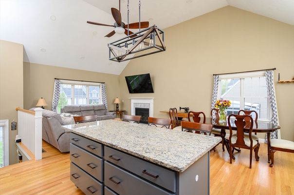 Dining room, Fireplace, Interior, Living room, Wood Texture Flooring