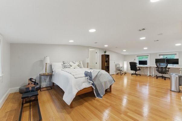 Bedroom, Home Office, Interior, Recessed Lighting, Wood Texture Flooring