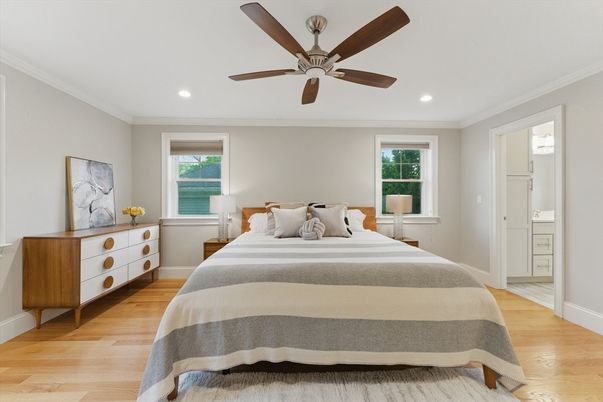Bedroom, Interior, Recessed Lighting, Wood Texture Flooring