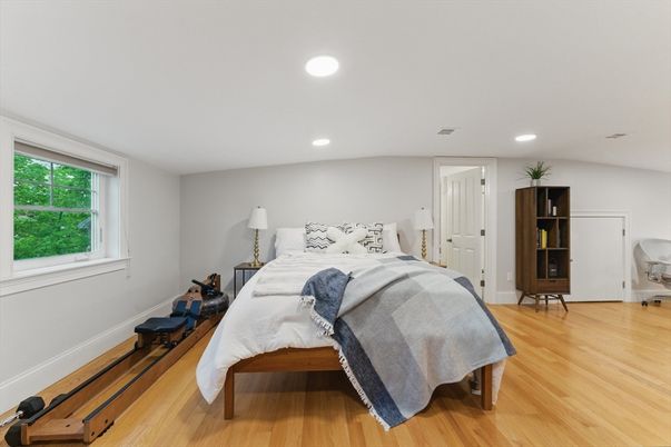 Bedroom, Interior, Recessed Lighting, Wood Texture Flooring