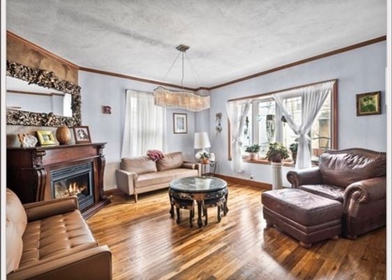 Chandelier, Fireplace, Interior, Living room, Pendant Lights, Wood Texture Flooring