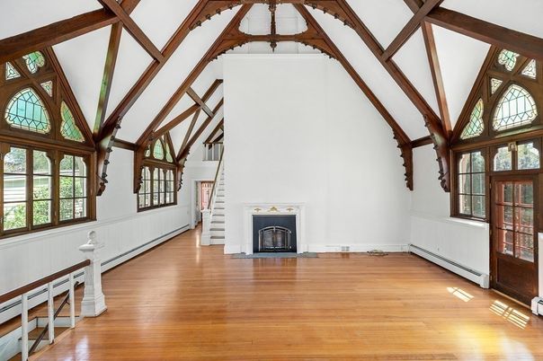 Empty room, Fireplace, Interior, Wooden Beams, Wood Texture Flooring