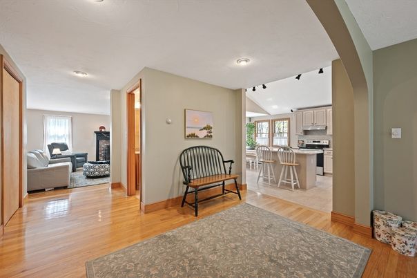 Interior, Kitchen, Living room, Recessed Lighting, Stainless Steel Appliances, Wood Texture Flooring