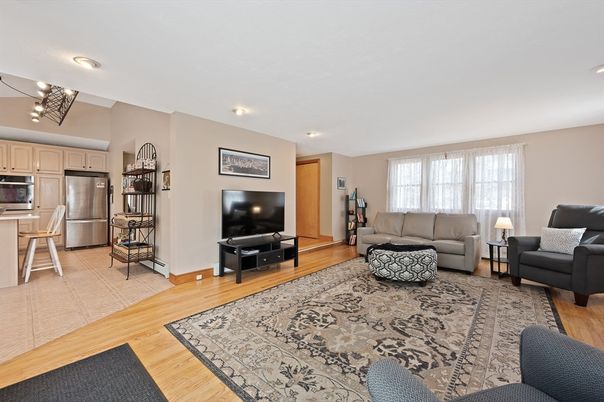 Interior, Kitchen, Living room, Recessed Lighting, Stainless Steel Appliances, Wood Texture Flooring