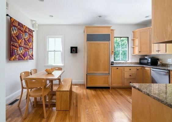 Dining room, Interior, Kitchen, Recessed Lighting, Wood Texture Flooring