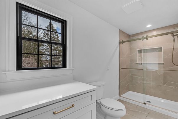 Bathroom, Glass Shower, Interior, Recessed Lighting