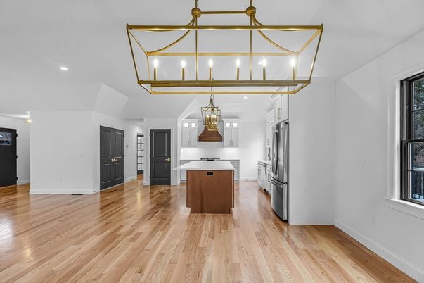 Interior, Kitchen, Pendant Lights, Recessed Lighting, Wood Texture Flooring
