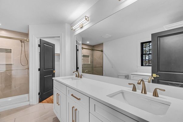 Bathroom, Dual Sink Vanities, Glass Shower, Interior, Recessed Lighting