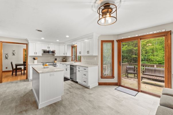 Dining room, Interior, Kitchen, Recessed Lighting, Stainless Steel Appliances, Wood Texture Flooring