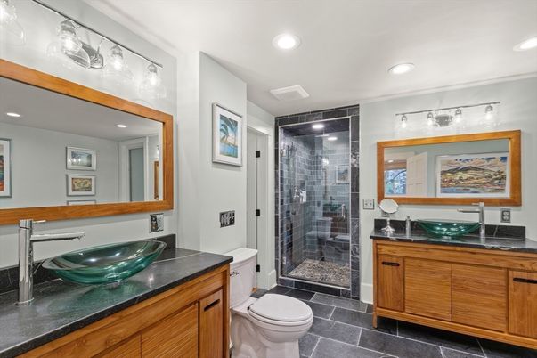 Bathroom, Dual Sink Vanities, Glass Shower, Interior, Recessed Lighting