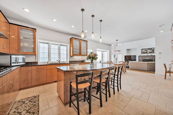 Fireplace, Interior, Kitchen, Pendant Lights, Recessed Lighting