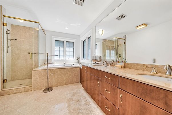 Bathroom, Dual Sink Vanities, Glass Shower, Interior, Recessed Lighting
