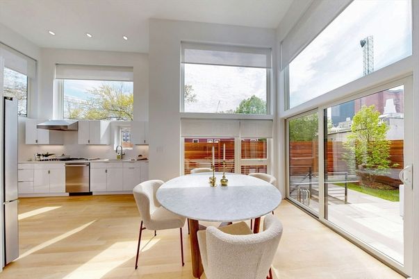 Dining room, Interior, Kitchen, Recessed Lighting, Stainless Steel Appliances, Wood Texture Flooring