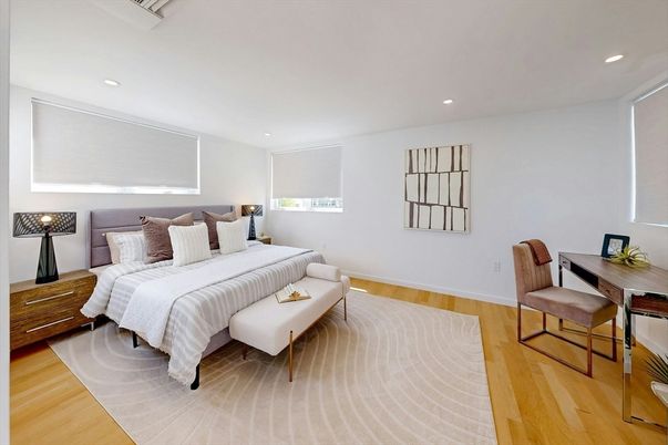 Bedroom, Home Office, Interior, Recessed Lighting, Wood Texture Flooring
