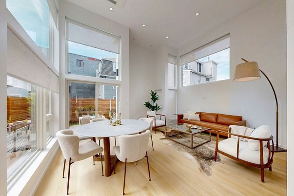 Dining room, Interior, Kitchen, Recessed Lighting, Stainless Steel Appliances, Wood Texture Flooring