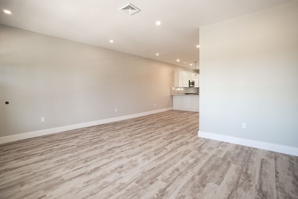 Empty room, Interior, Recessed Lighting, Wood Texture Flooring