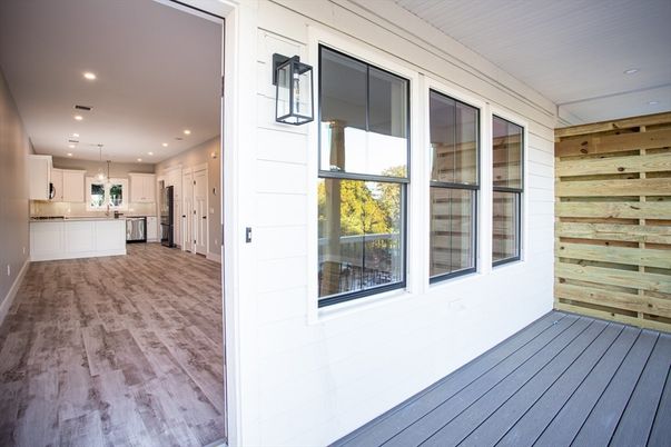 Interior, Kitchen, Pendant Lights, Recessed Lighting, Wood Texture Flooring, Wooden Walls