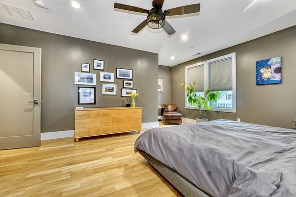 Bedroom, Interior, Recessed Lighting, Wood Texture Flooring
