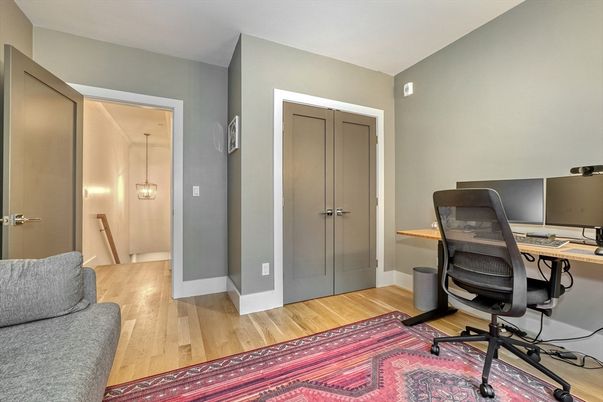 Home Office, Interior, Pendant Lights, Wood Texture Flooring