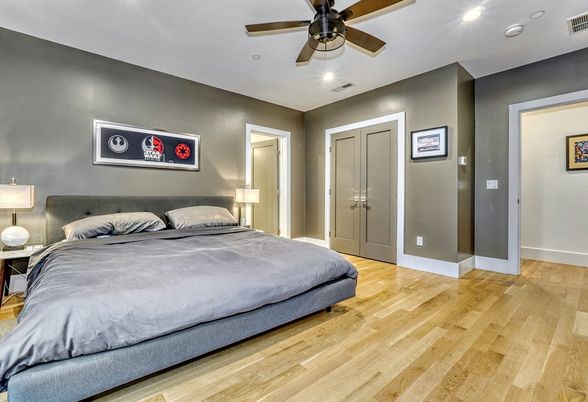 Bedroom, Interior, Recessed Lighting, Wood Texture Flooring