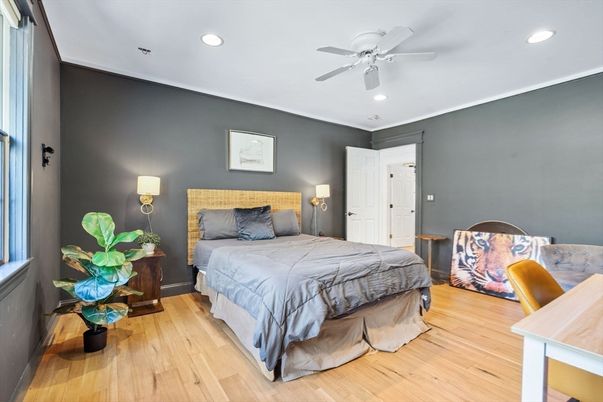 Bedroom, Interior, Recessed Lighting, Wood Texture Flooring