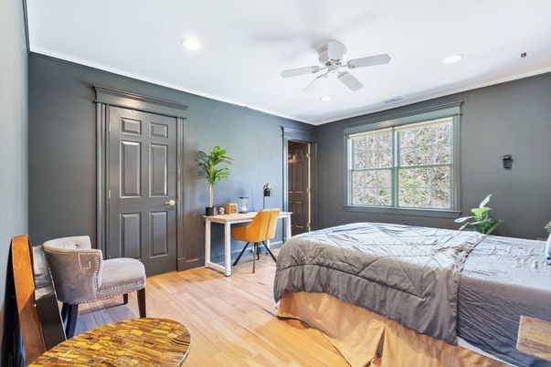 Bedroom, Home Office, Interior, Recessed Lighting, Wood Texture Flooring