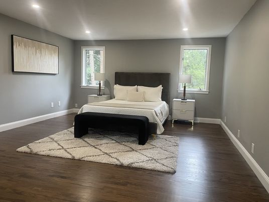 Bedroom, Interior, Recessed Lighting, Wood Texture Flooring