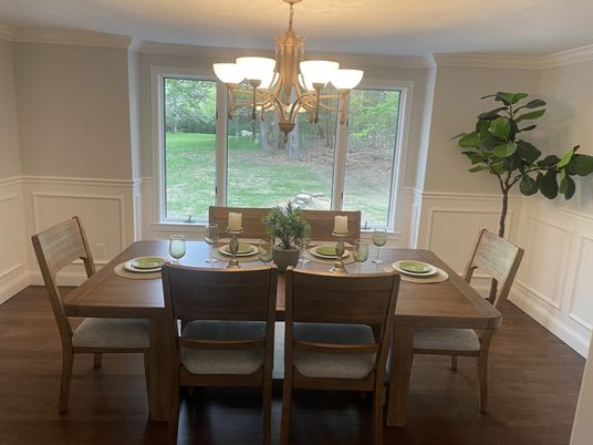 Chandelier, Dining room, Interior, Wood Texture Flooring