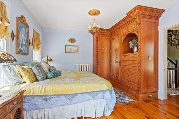 Bedroom, Chandelier, Interior, Wood Texture Flooring