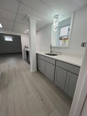 Interior, Kitchen, Pendant Lights, Recessed Lighting, Wood Texture Flooring
