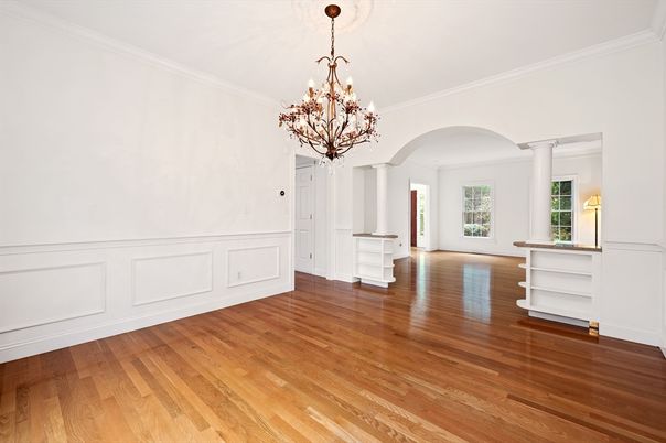 Chandelier, Empty room, Interior, Wood Texture Flooring