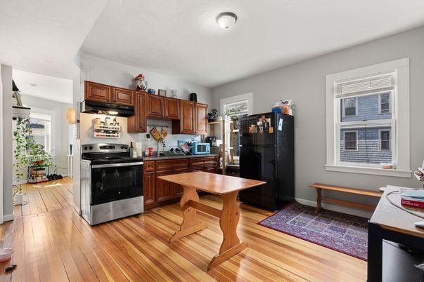 Interior, Kitchen, Stainless Steel Appliances, Wood Texture Flooring