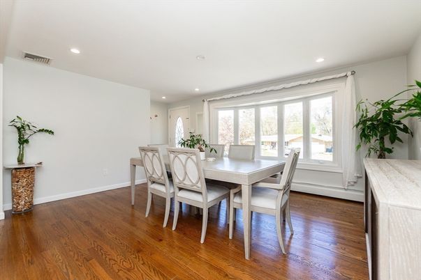 Dining room, Interior, Recessed Lighting, Wood Texture Flooring