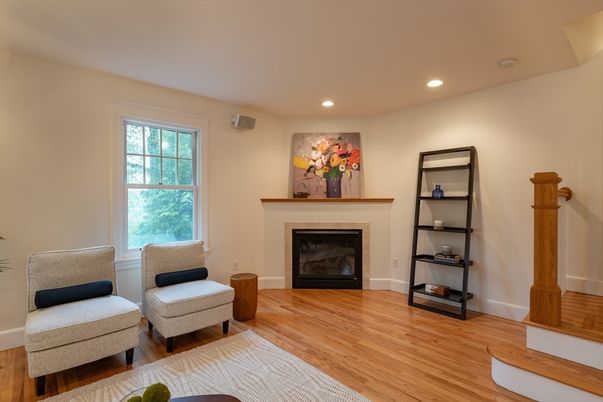 Fireplace, Interior, Recessed Lighting, Wood Texture Flooring