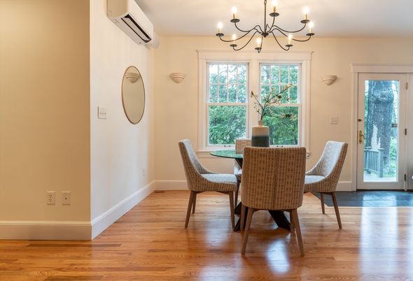 Chandelier, Dining room, Interior, Wood Texture Flooring