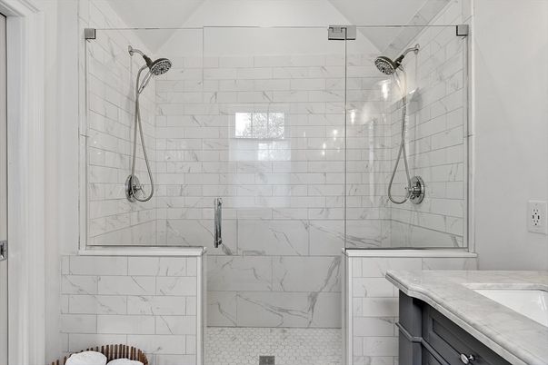 Bathroom, Glass Shower, Interior, Marble Walls