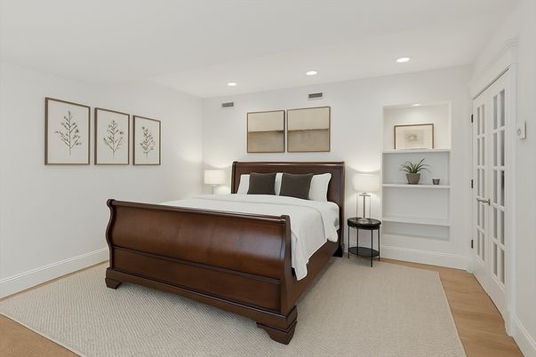 Bedroom, Interior, Recessed Lighting, Wood Texture Flooring