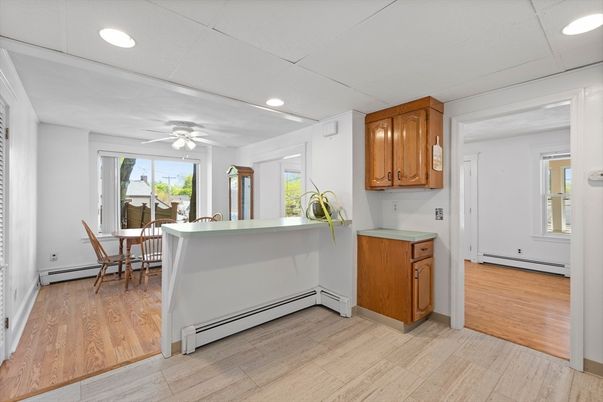 Dining room, Interior, Recessed Lighting, Wood Texture Flooring