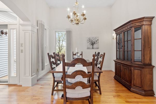 Chandelier, Dining room, Interior, Wood Texture Flooring