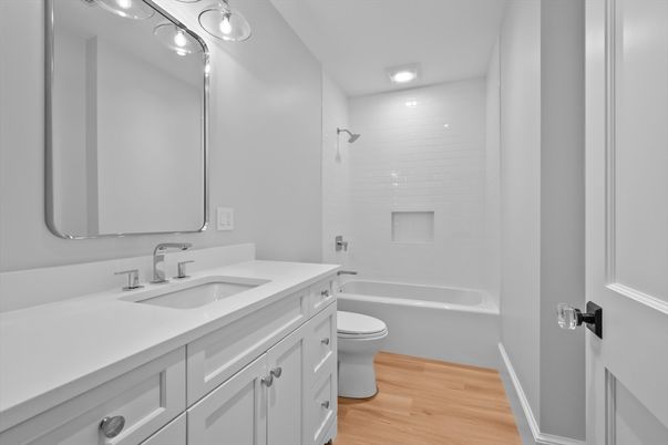 Bathroom, Interior, Recessed Lighting, Wood Texture Flooring