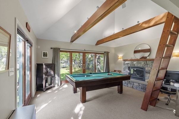 Billiard Table, Fireplace, Game Room, Interior, Wooden Beams